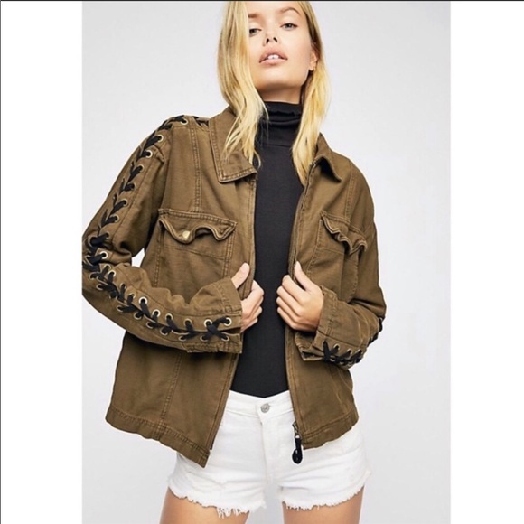 Free People Military Faye Lace Up Sleeve Jacket - Picture 2 of 15